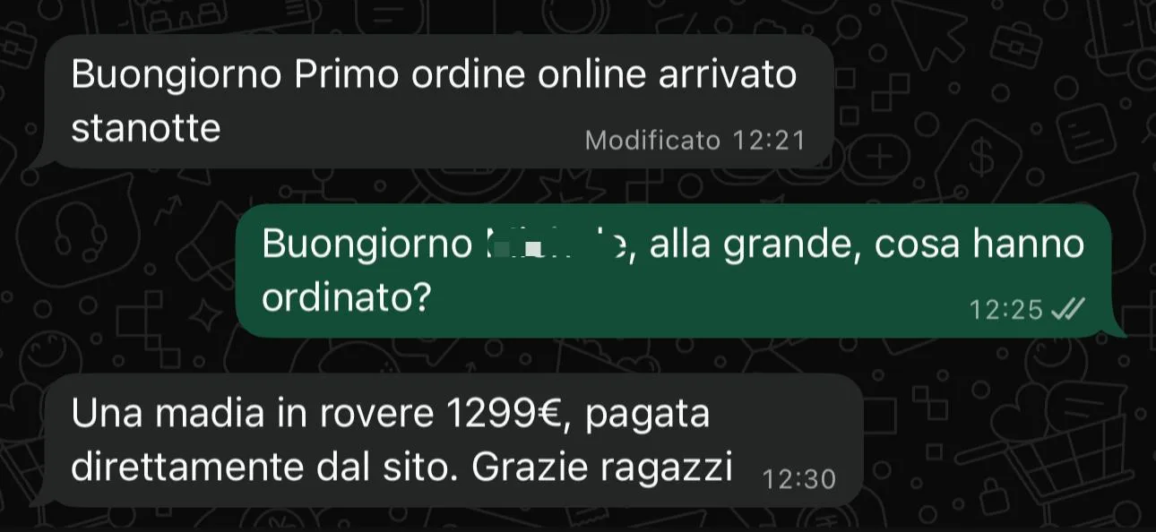 Primo ordine online stanotte, madia in rovere 1.299€